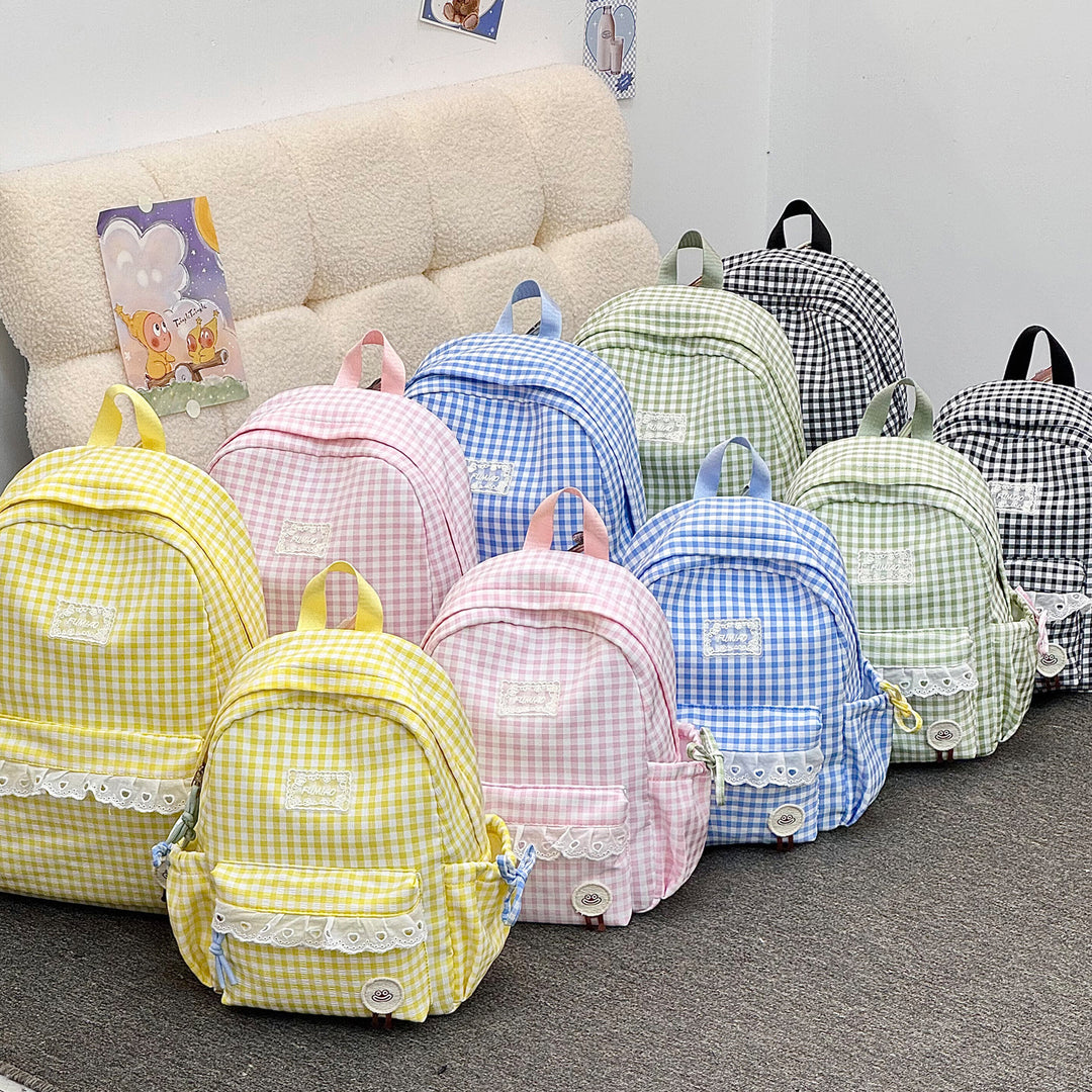 Cute Gingham Print School Backpack Kalsten