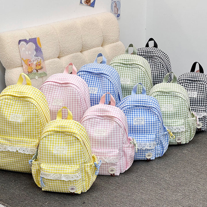 Cute Gingham Print School Backpack Kalsten