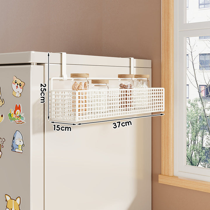 Over-Refrigerator Vertical Hanging Mesh Storage Rack with Deep Baskets and Hook Rail