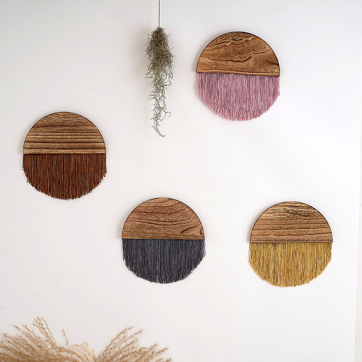 Macrame Wall Decor with Wooden Base Kalsten