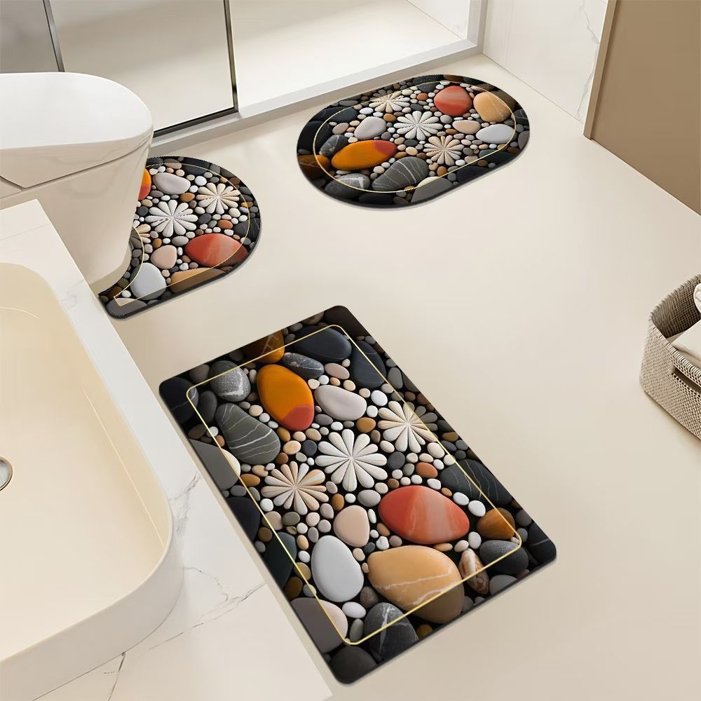 Artistic Pebble-Themed Bath Mat Set