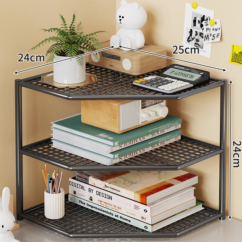 Triple-Tier Corner Metal Mesh Storage Shelf Unit for Bathroom Kitchen Living Room