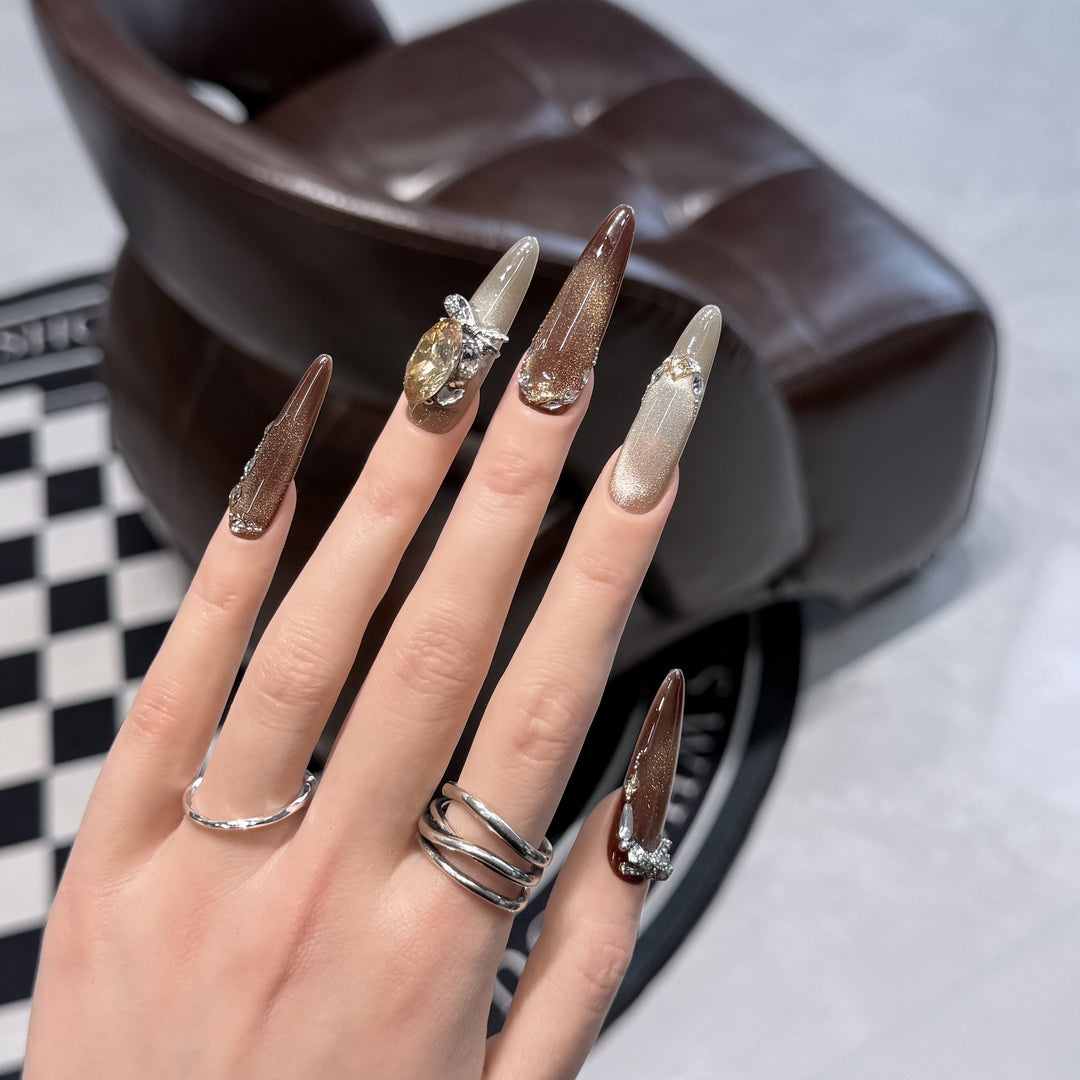 Artistic Stiletto Press-On Nail Set with Gemstone Accents Kalsten