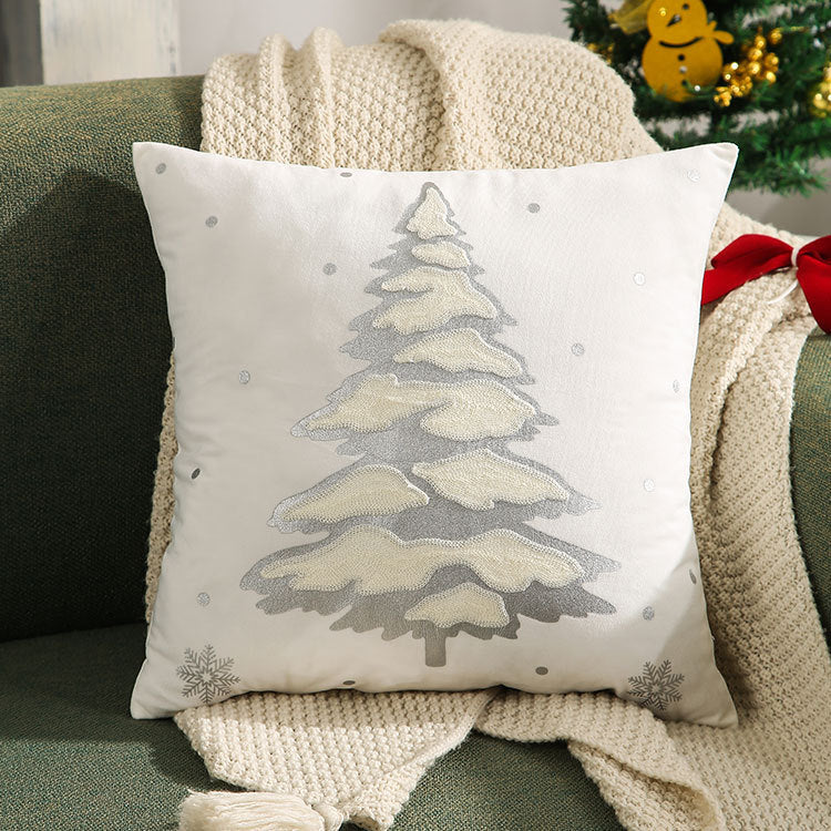 Velvet Embroidered Festive Accent Pillow Cover with Metallic Script