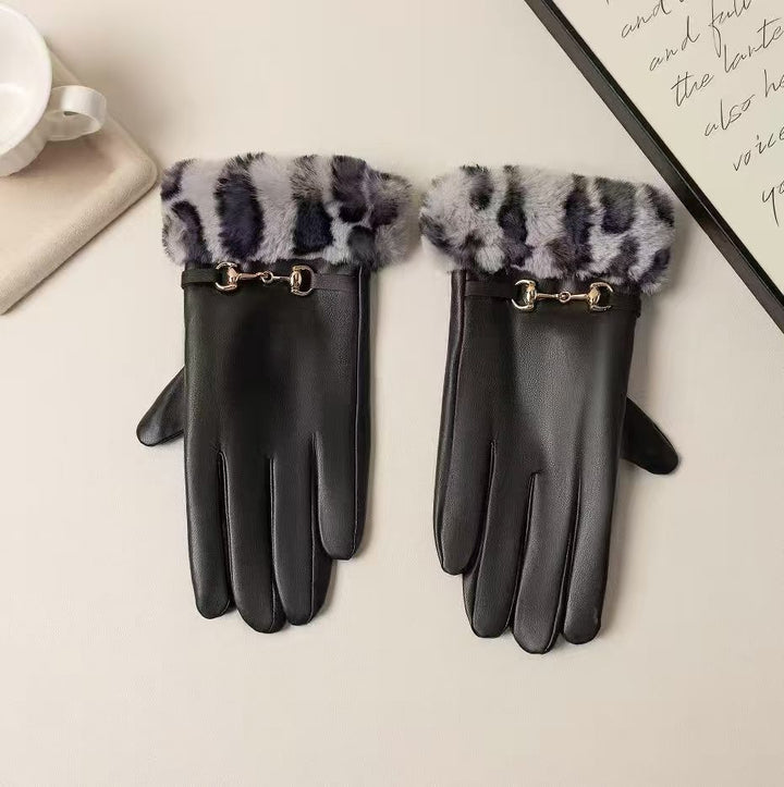 Luxurious Faux Fur Cuff Leather Gloves Kalsten