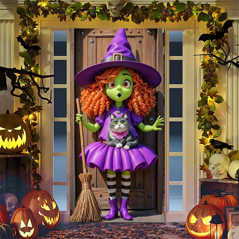 Halloween door poster with large-format Grim Reaper illustration and reusable PVC tarp fabric