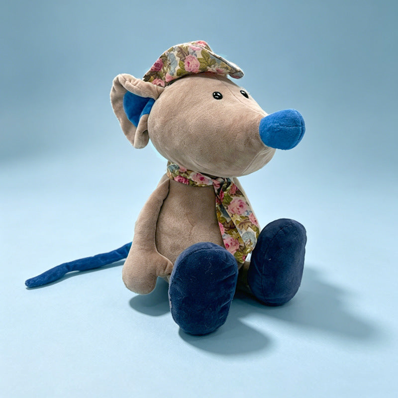 Plush Mouse Nursery Comforter with Floral Cap and Scarf, Velvet Paws Kalsten