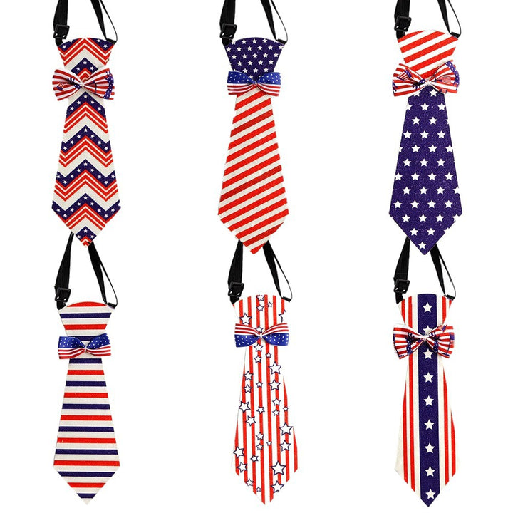 Independence Day adjustable novelty necktie with pre-tied bow and buckle strap Kalsten