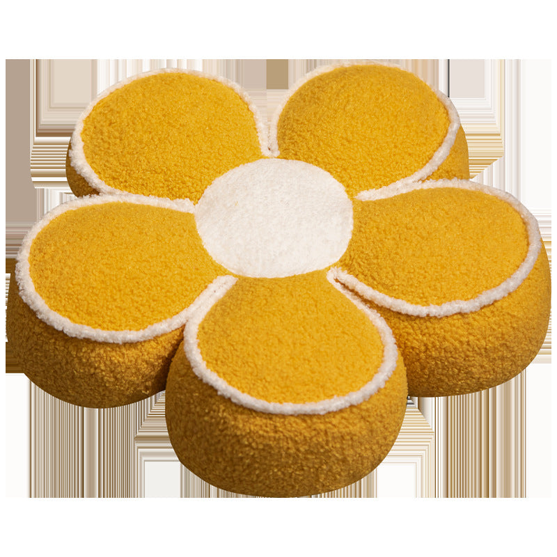 Padded seat cushion in flower shape with faux leather center piece and fluffy edge padding