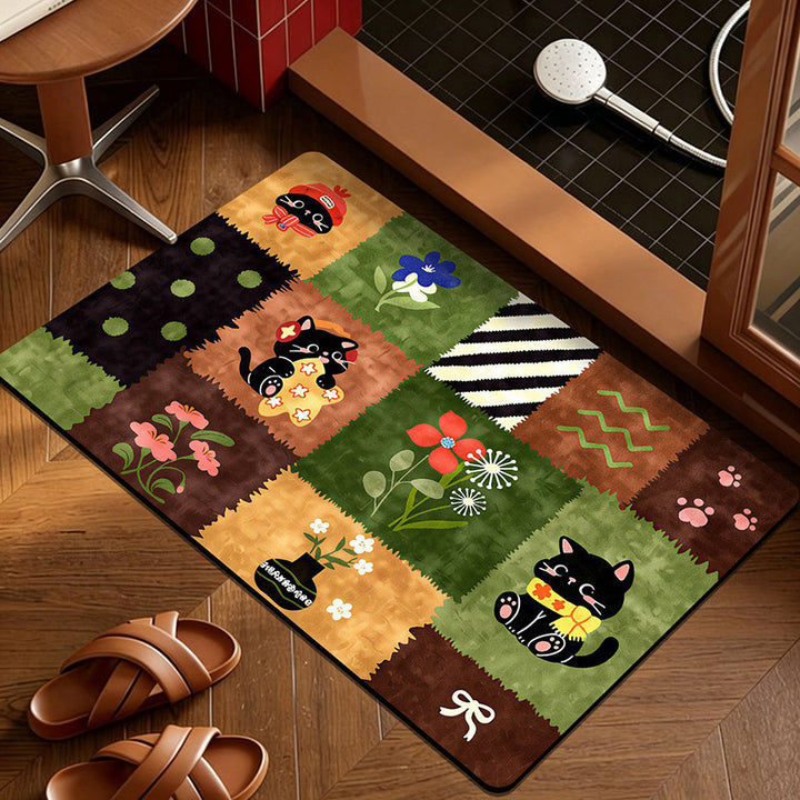 Whimsical Cat-Themed Kitchen Mat