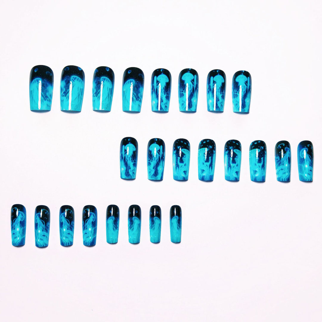 Artistic Glow-in-the-Dark Jellyfish Nail Art Kalsten