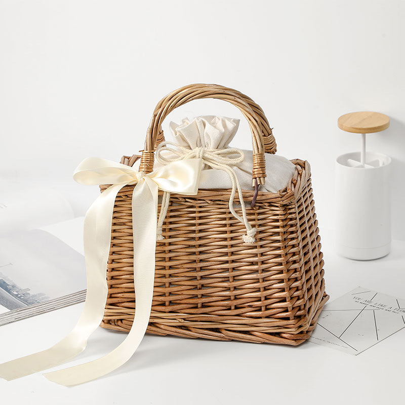 Women's Handwoven Basket Bag with Elegant Bow Accent Kalsten