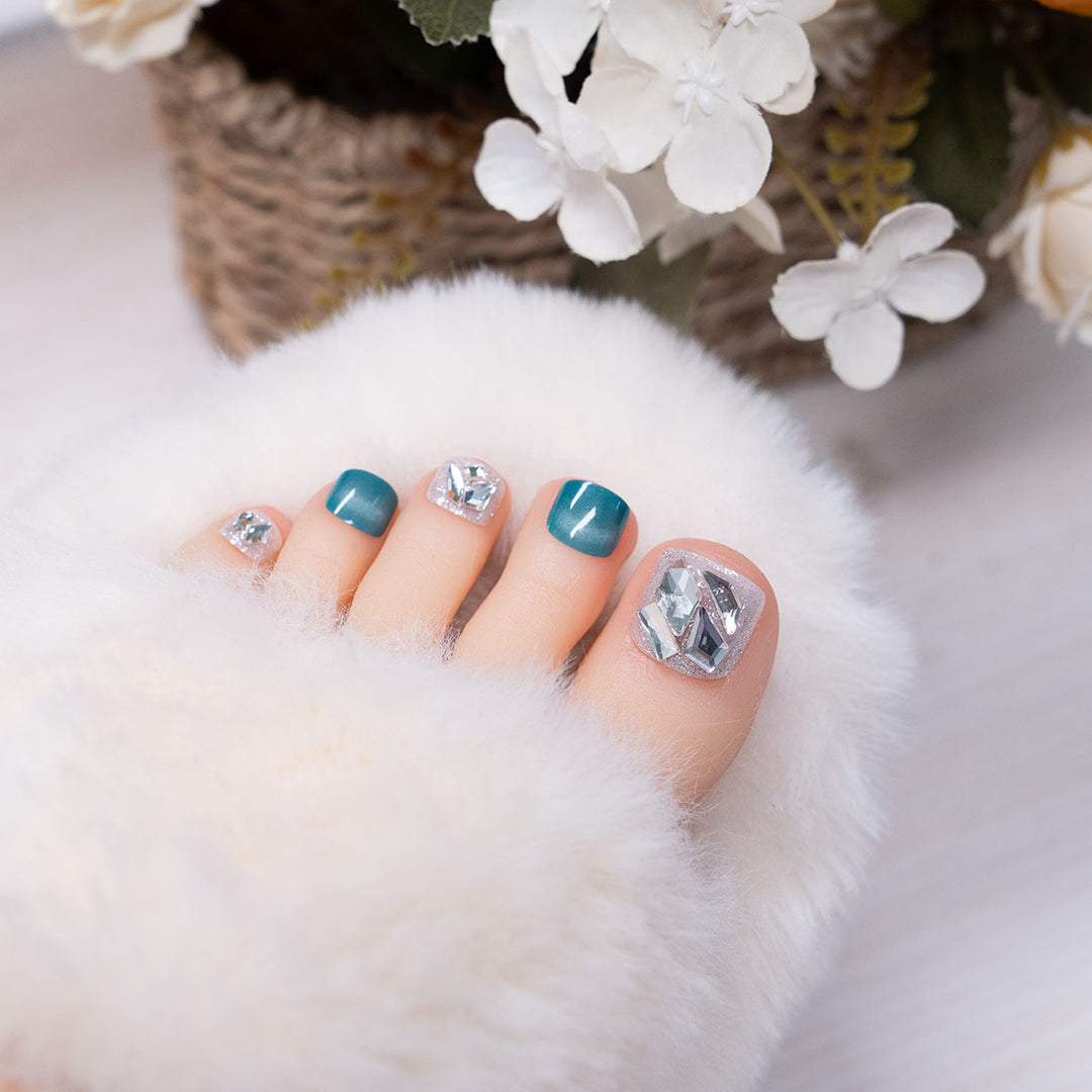 Elegant Rhinestone-Decorated Pedicure Nail Art