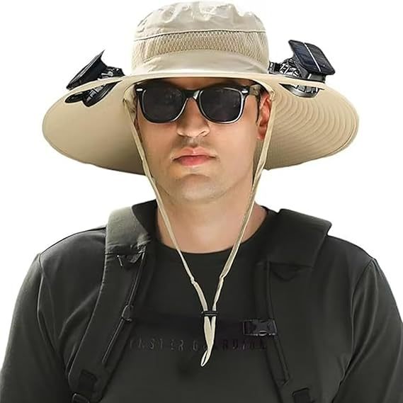 Sun Hat with Wide Brim for Outdoor Use, with Integrated Solar Cells and Adjustable Chin Strap Kalsten