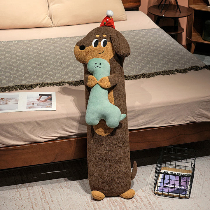 Extra-long plush body pillow in cat shape with neck support