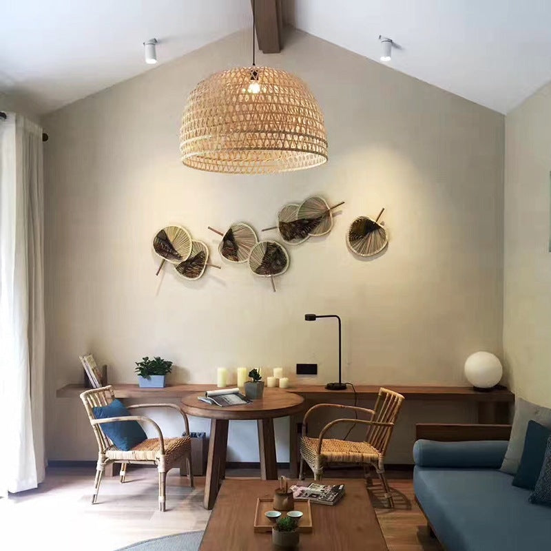 Woven Bamboo Dome Pendant Light