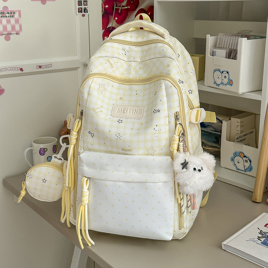 Decorative Plaid and Star Patterned Backpack Kalsten