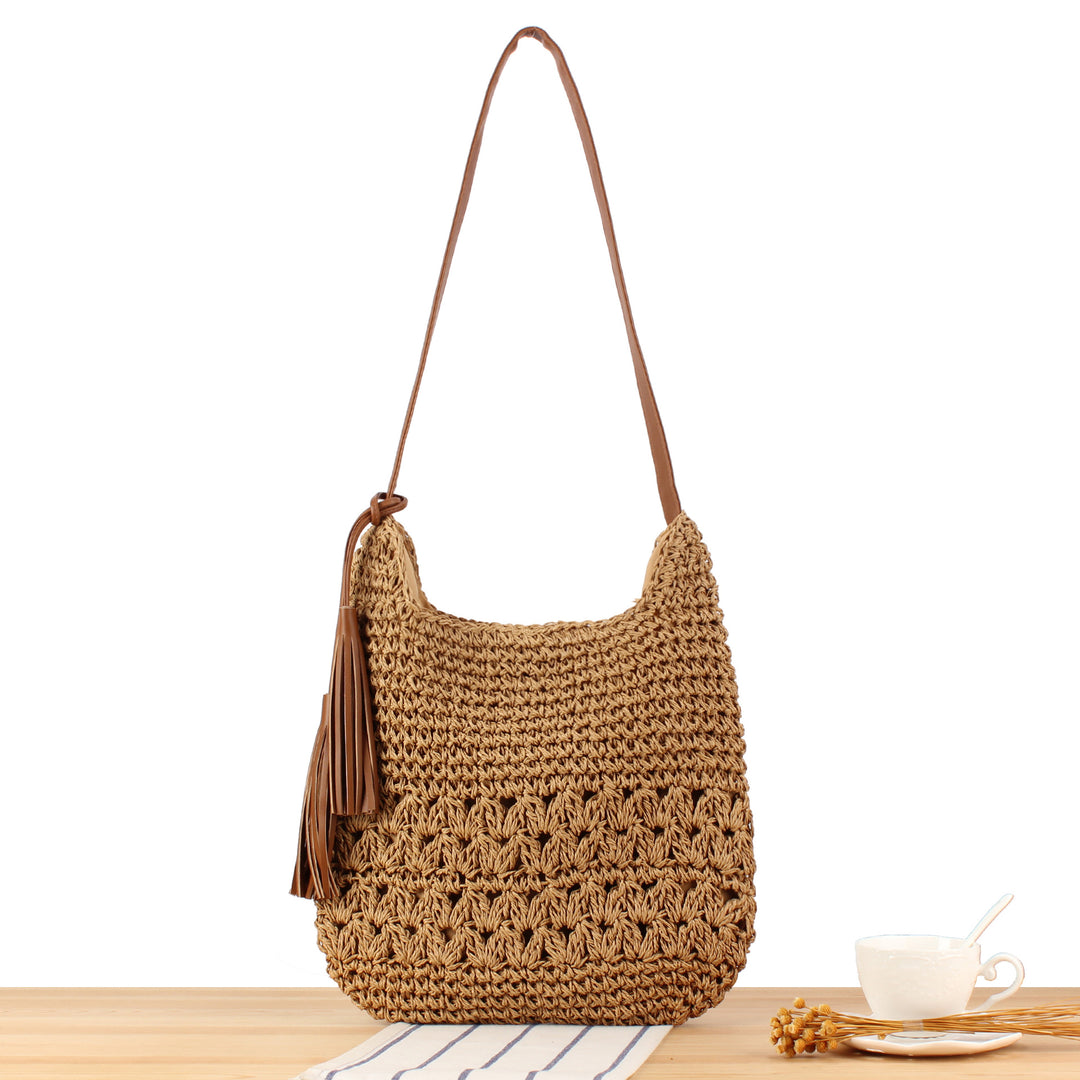 Shoulder bag made of hand-knotted natural material with fringed shoulder strap Kalsten
