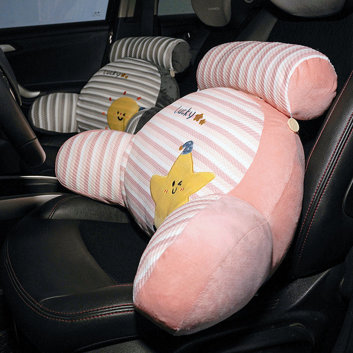 Padded reading pillow with neck roll and armrests made of plush