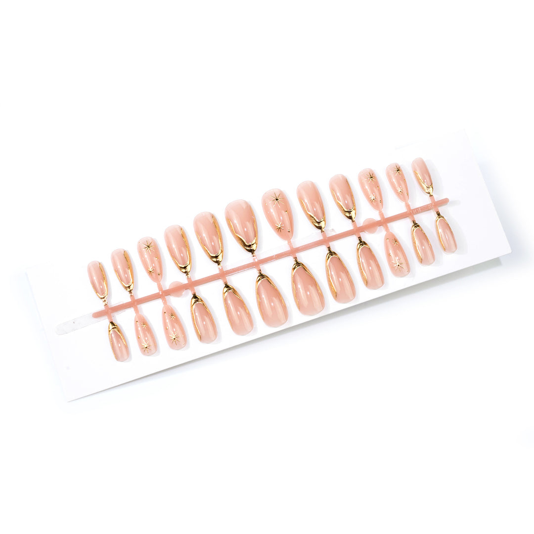 Elegant Press-On Nails with Gold Accents