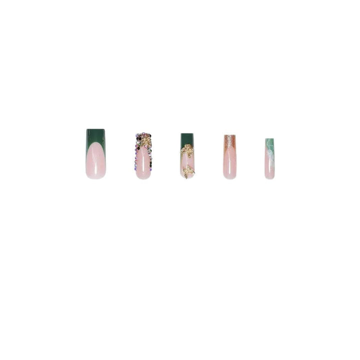 Artistic Press-On Nail Art with Gemstone and Butterfly Accents Kalsten