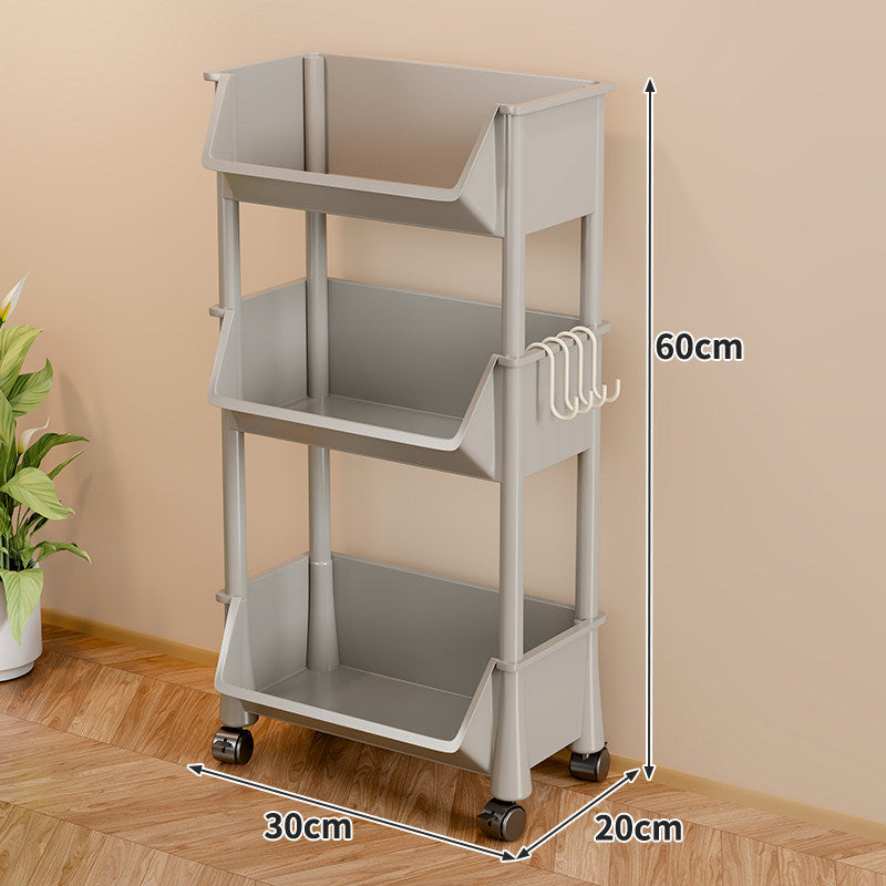 Slim Vertical Multi-Tier Rolling Storage Cart with Tilted Open Bins and Swivel Casters