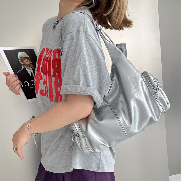 Sleek Leather Hobo Tote Bag