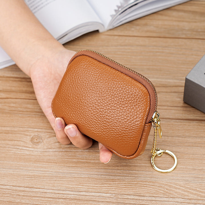Compact Leather Zippered Keychain Pouch