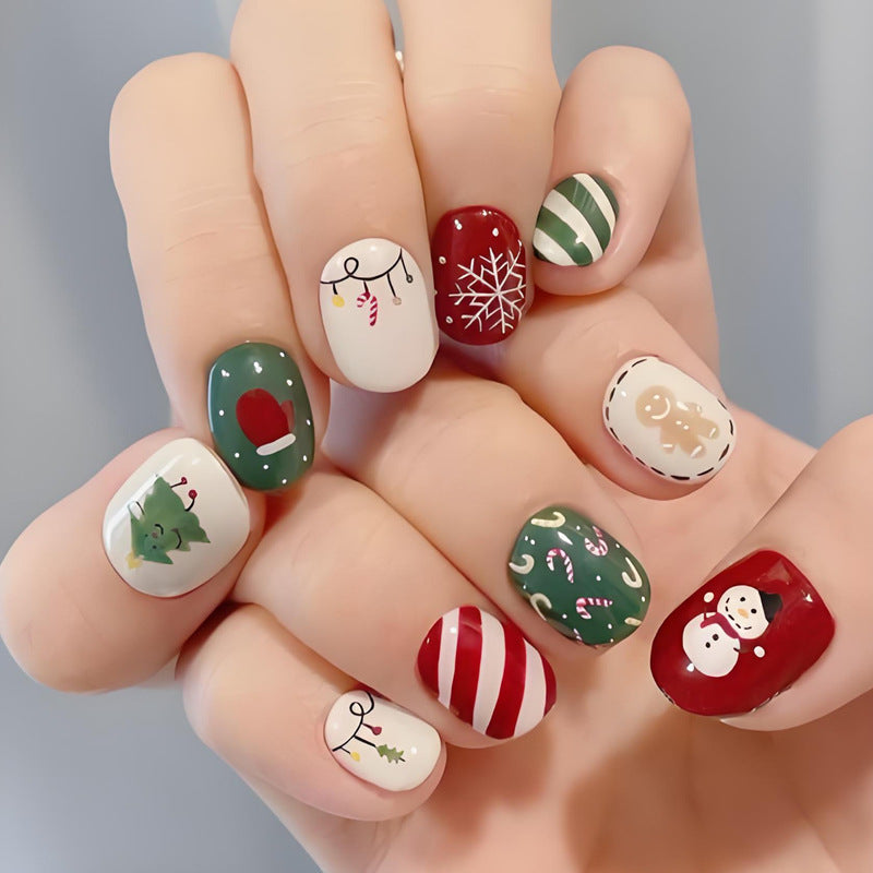 Artificial nail set with festive snowmen and Christmas motifs Kalsten