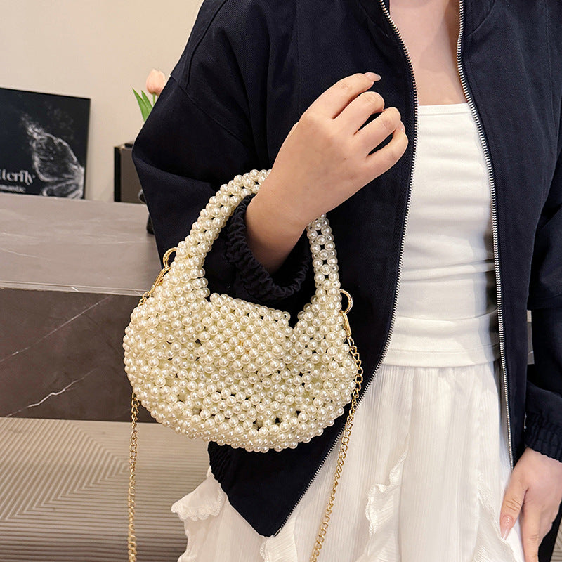 Metallic Pearl-Embellished Handbag