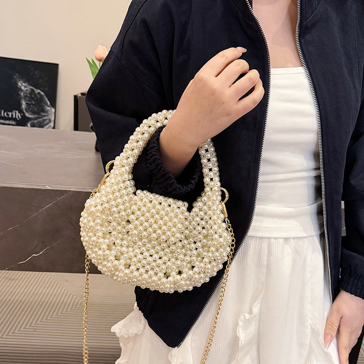 Metallic Pearl-Embellished Handbag