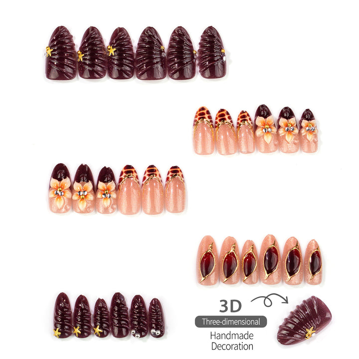 Elegant Floral and Jewel-Embossed Press-On Nail Set