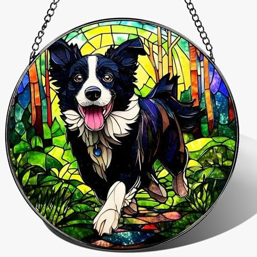 Stained Glass Dog Art Wall Hanging Kalsten