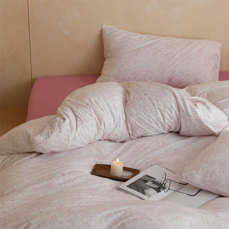 Finest cotton satin bed cover set with delicate floral print and breathable comfort cover
