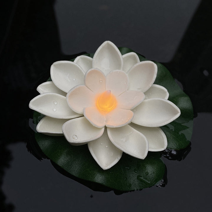 Floating LED Lotus Flower Decorative Light with Waterproof Lily-Pad Base