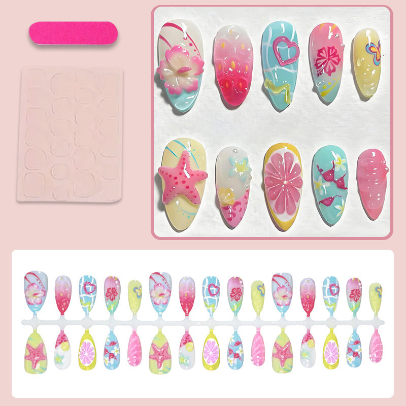 Artificial nail set with floral and cheerful motifs Kalsten