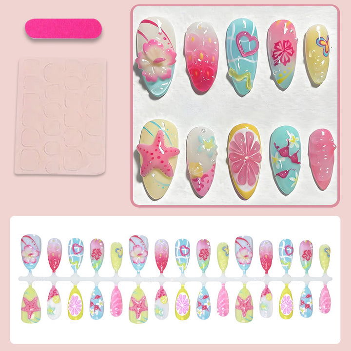 Artificial nail set with floral and cheerful motifs Kalsten