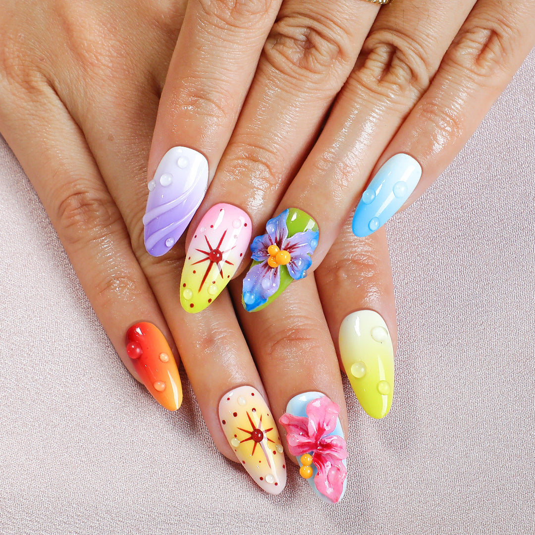 Creative nail set with handcrafted flower elements Kalsten