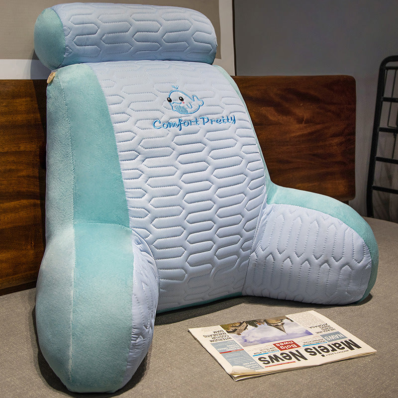 Ergonomic reading pillow with armrests, neck roll and non-slip cover