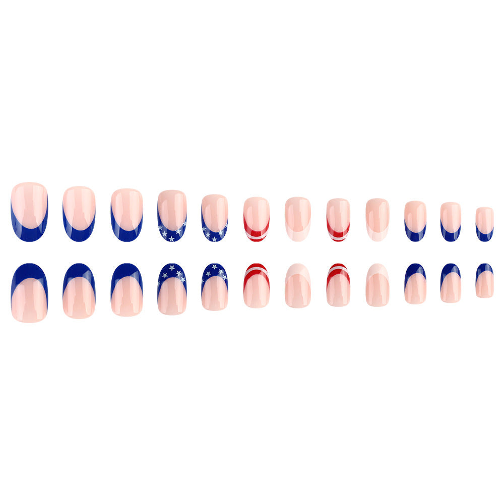 Women's nan patriotic star and stripe gel press-on manicure set almond-shaped glossy durable Kalsten