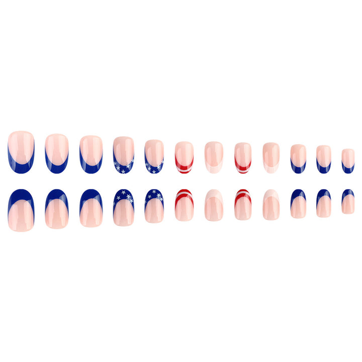 Women's nan patriotic star and stripe gel press-on manicure set almond-shaped glossy durable Kalsten