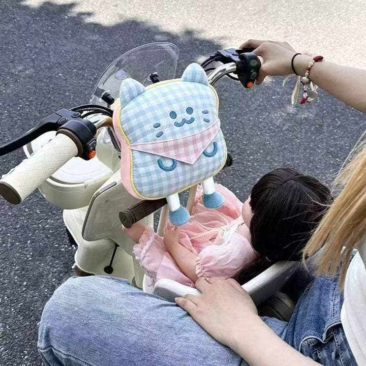 Plush handlebar warmers for scooters with cute cat design and grip slots
