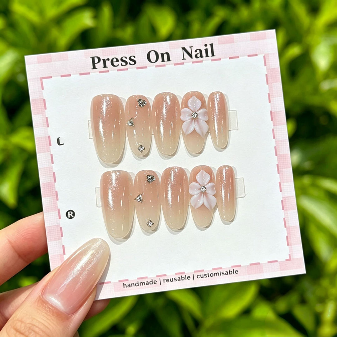 Artistic Press-On Nail Set with Floral and Graphic Designs