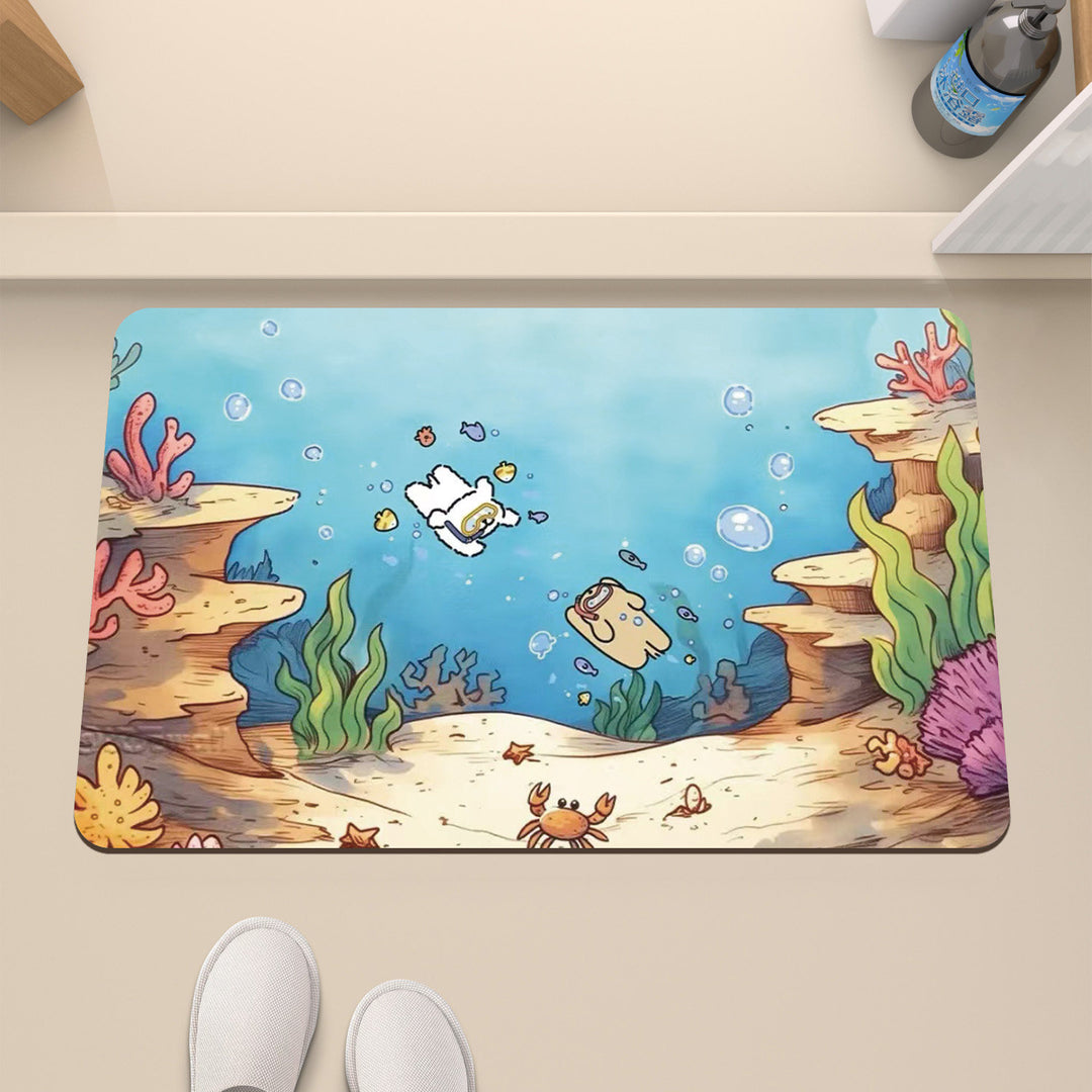 Cartoon Underwater-Themed Bath Mat