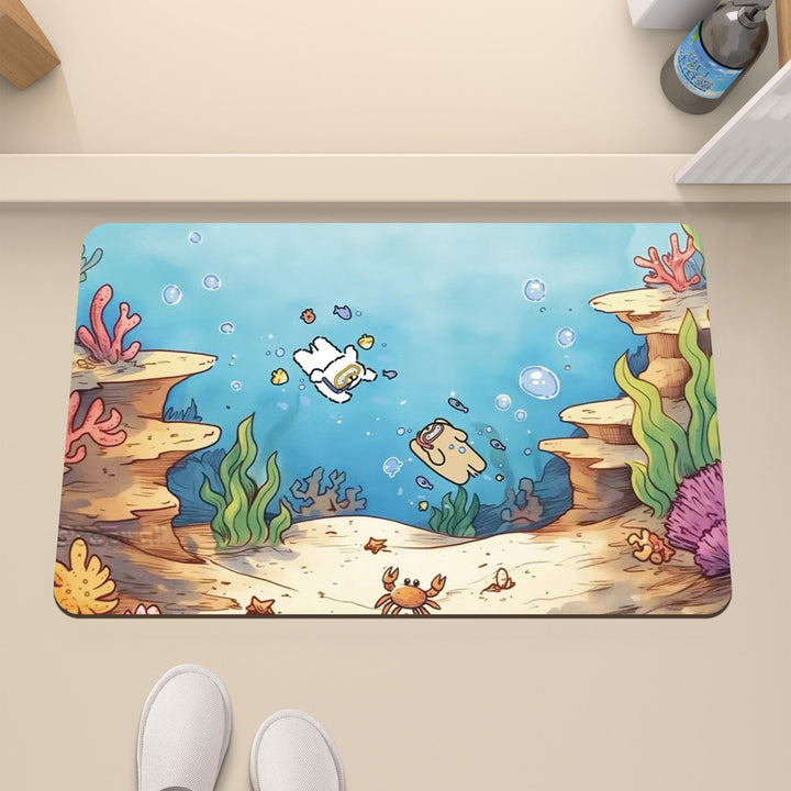 Cartoon Underwater-Themed Bath Mat