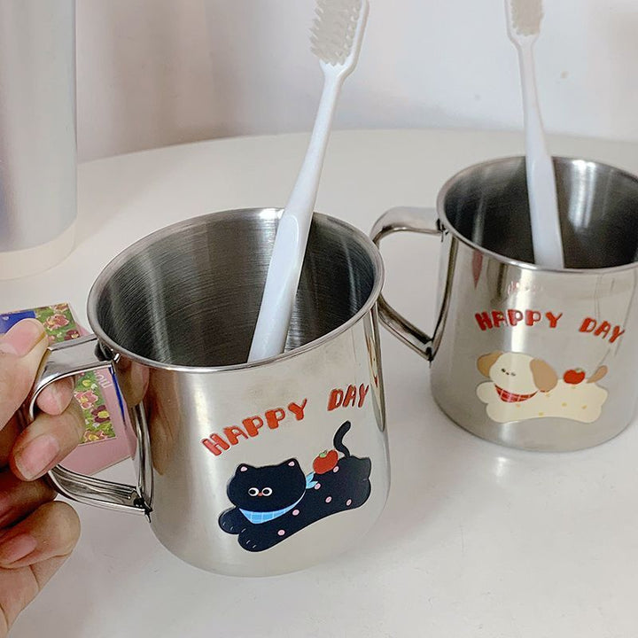 Stainless Steel Drinking Cup with Humorous Cat Motif Kalsten