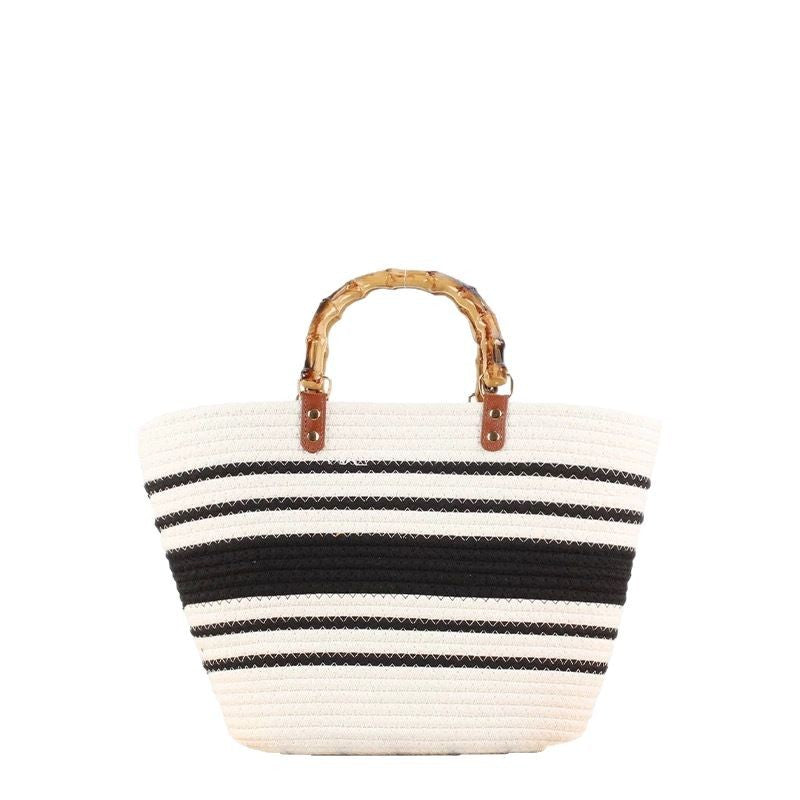Beach bag with bamboo handles and striped design Kalsten