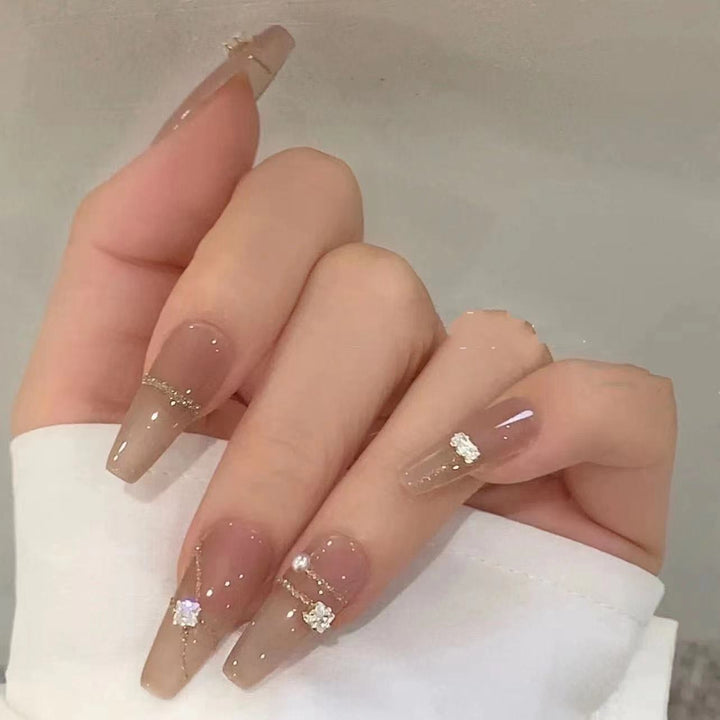 Elegant Press-On Nail Art Set with Crystal Embellishments