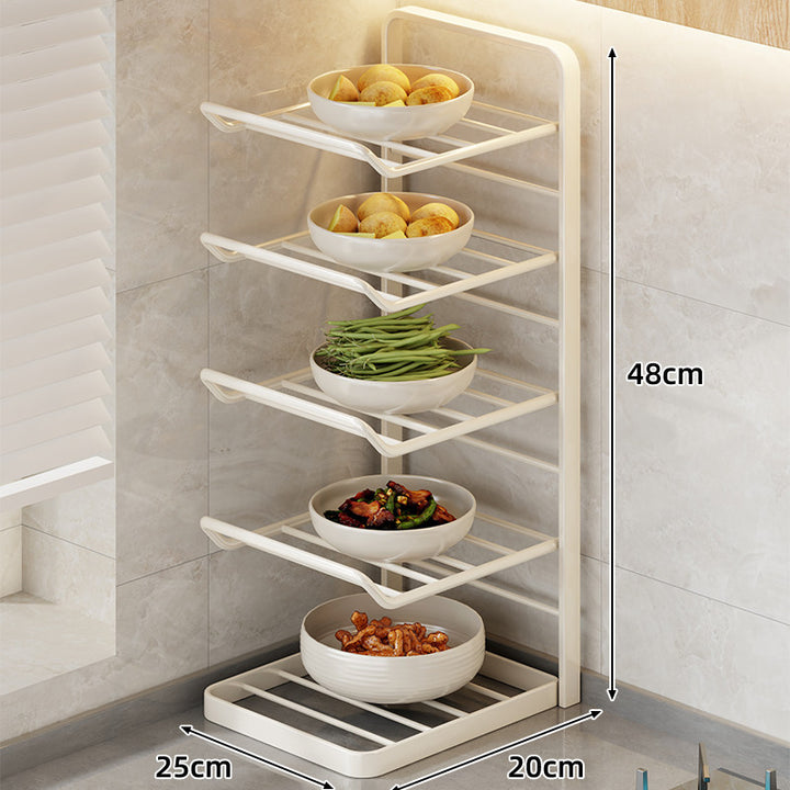 Multi-Tier Vertical Countertop Rack for Bowls with Drip Tray & Slanted Shelf Design