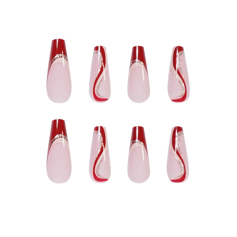 Glamorous artificial nails with elegant wave pattern and glitter accents Kalsten